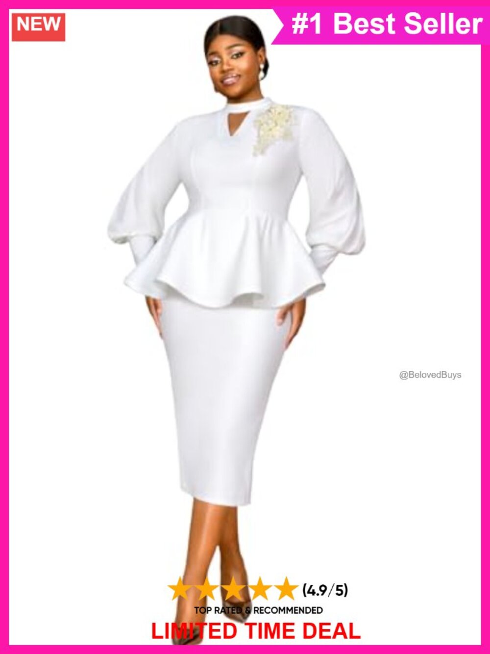 Formal 2 Piece Skirt Suit Set Peplum Top Pencil Midi Skirt